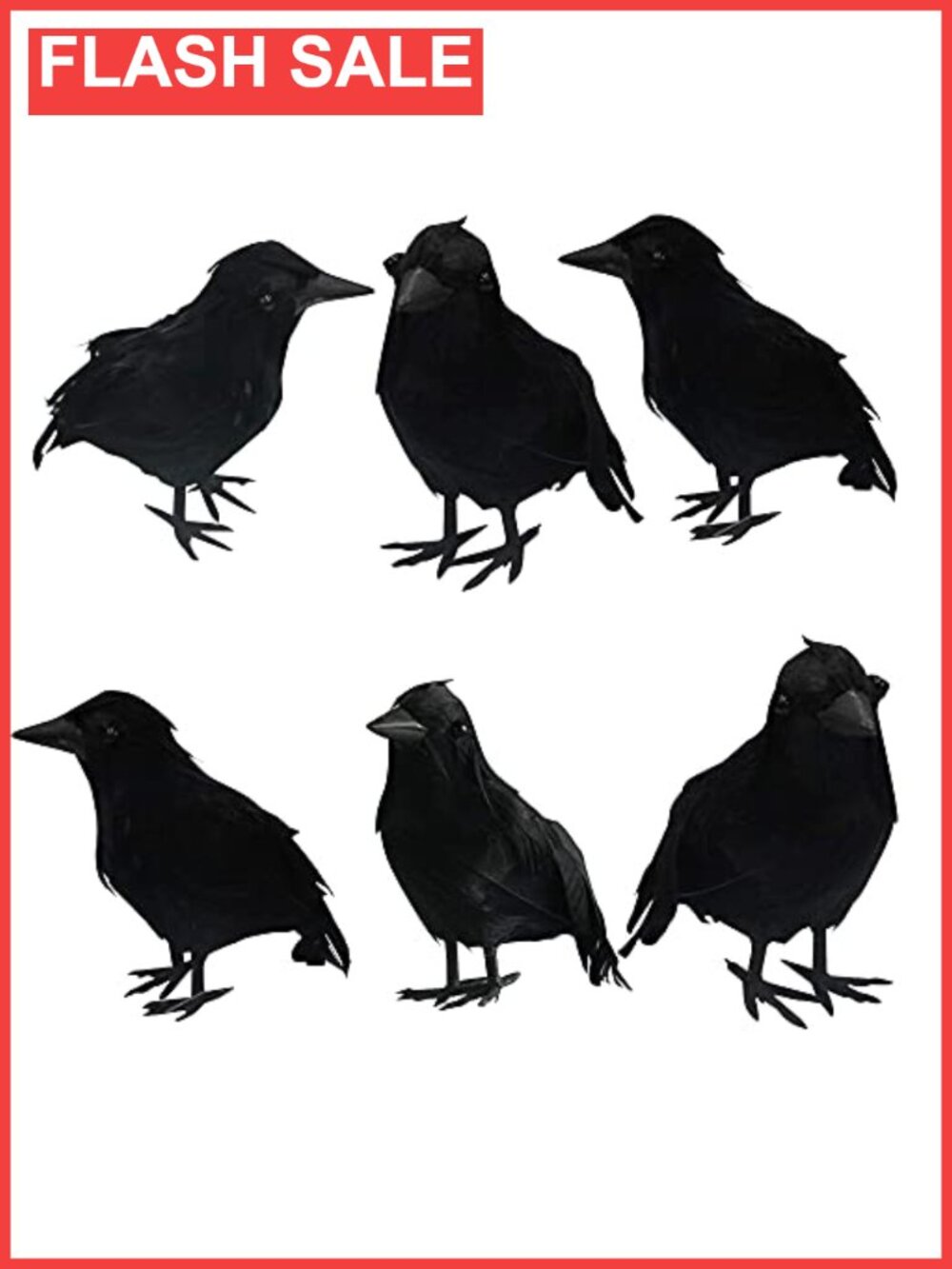 6 Pack Halloween Black Feathered Crows Decor Bendable Wire Indoor Outdoor